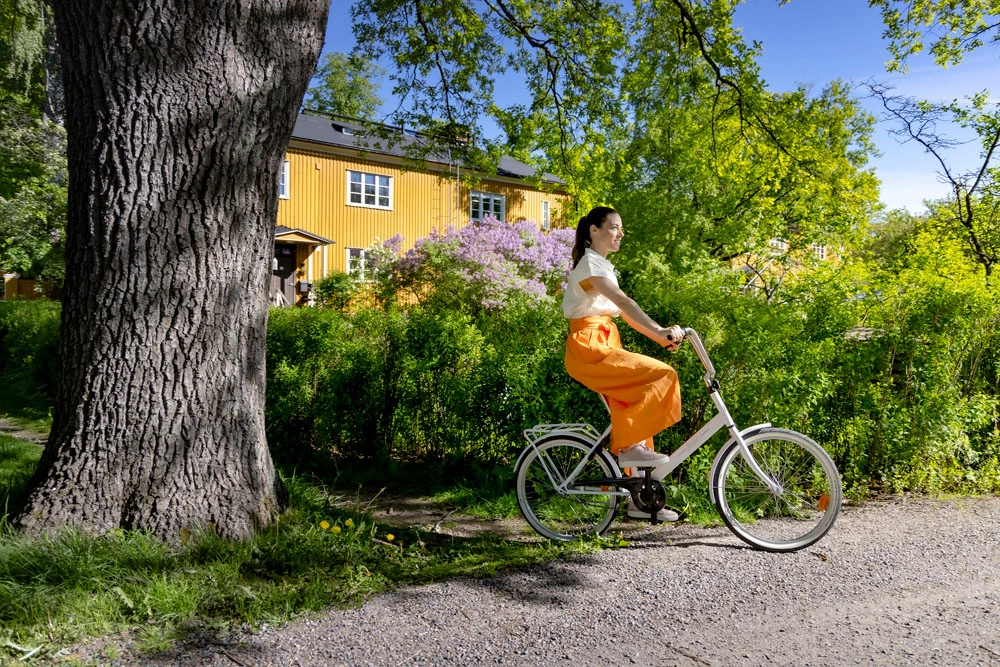 Dekorativ bild med kvinna som cyklar