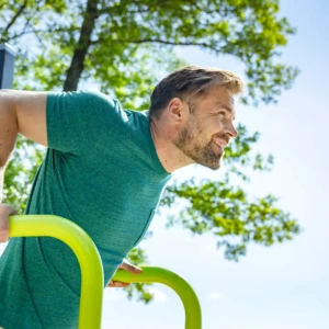 A happy man exercising